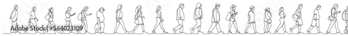 continuous line drawing vector illustration with FULLY EDITABLE STROKE of group of diverse people walking on street