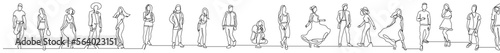 continuous line drawing vector illustration with FULLY EDITABLE STROKE of group of various common diverse people standing in line