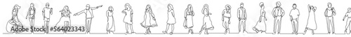 continuous line drawing vector illustration with FULLY EDITABLE STROKE of group of various trendy diverse people standing in line