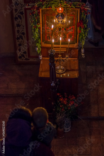 the Christian icon photographed at night in the Christian church during the Orthodox Easter © BogdanRadu
