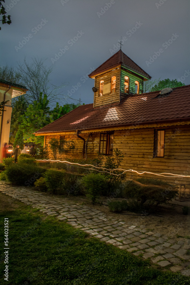 the Christian church photographed at night during the Orthodox Easter