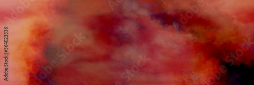 Watercolor orange red wash painting in with cloudy parts with movement lines and fringe texture ink spatter and historic shabby apocalyptic design, retro old paper speckled. Fantasy tie dye wall	