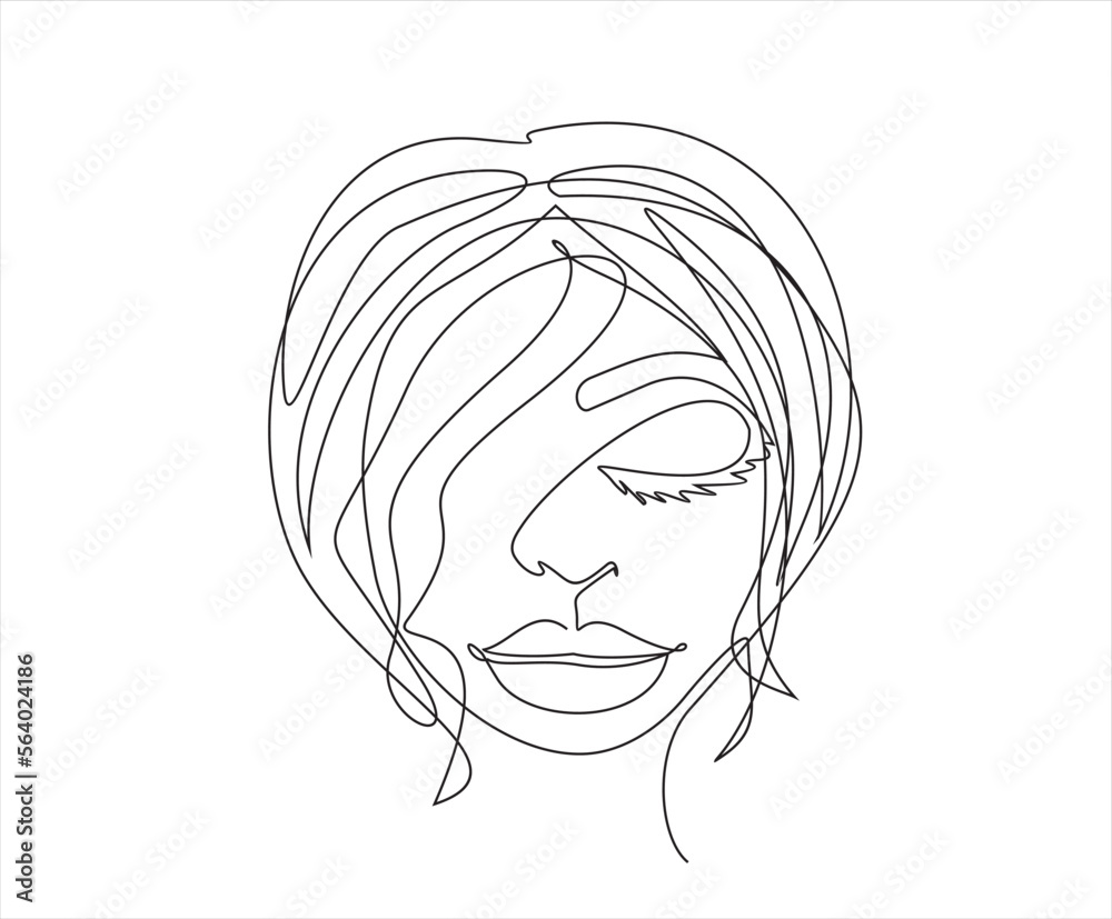 Woman face continuous line drawing. Abstract minimal woman portrait. Line art, drawing of face , minimalist, vector illustration.