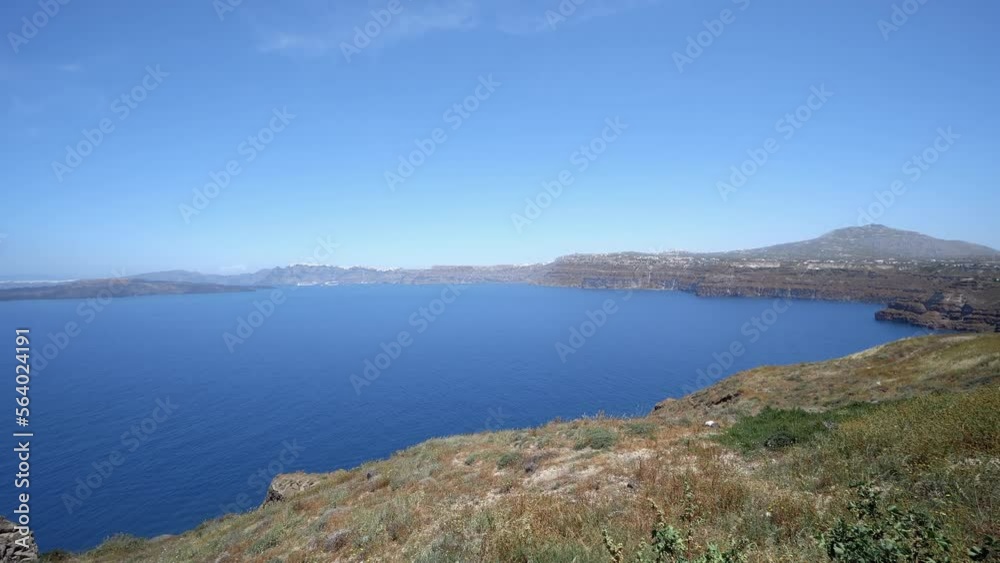 Panoramic view of Santorini landscape, caldera ridge, volcano island Panoramic view of Santorini landscape, caldera ridge, volcano island