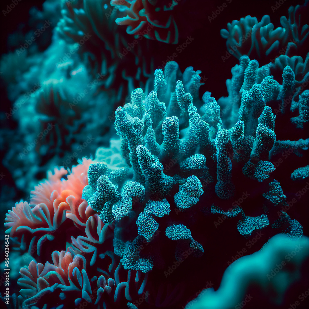 blue coral reef and coral in the deep sea, created with generative ai blue coral reef and coral in the deep sea, created with generative ai