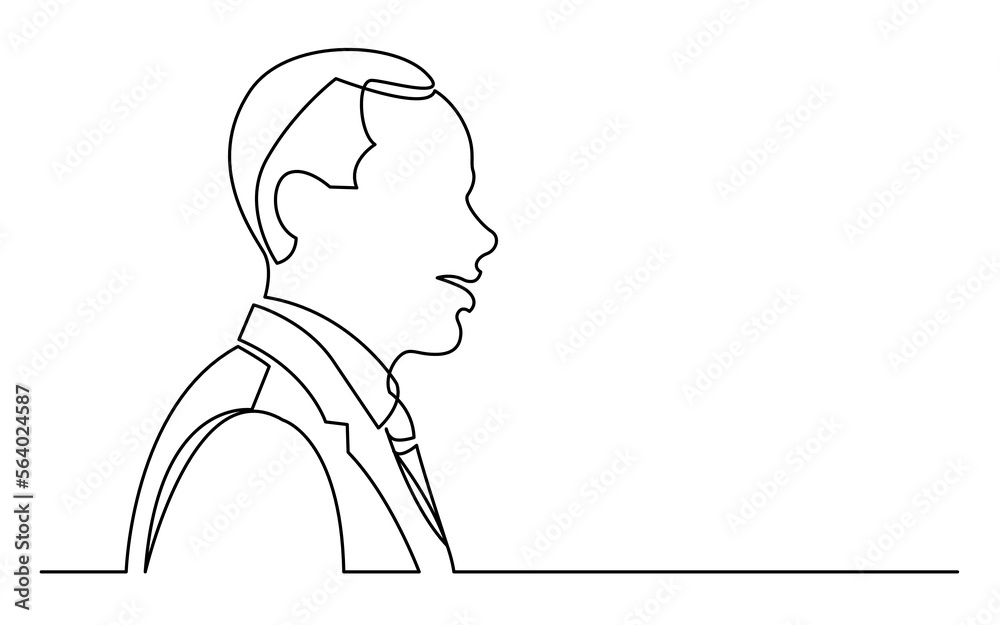 continuous line drawing vector illustration with FULLY EDITABLE STROKE of african american businessman smiling