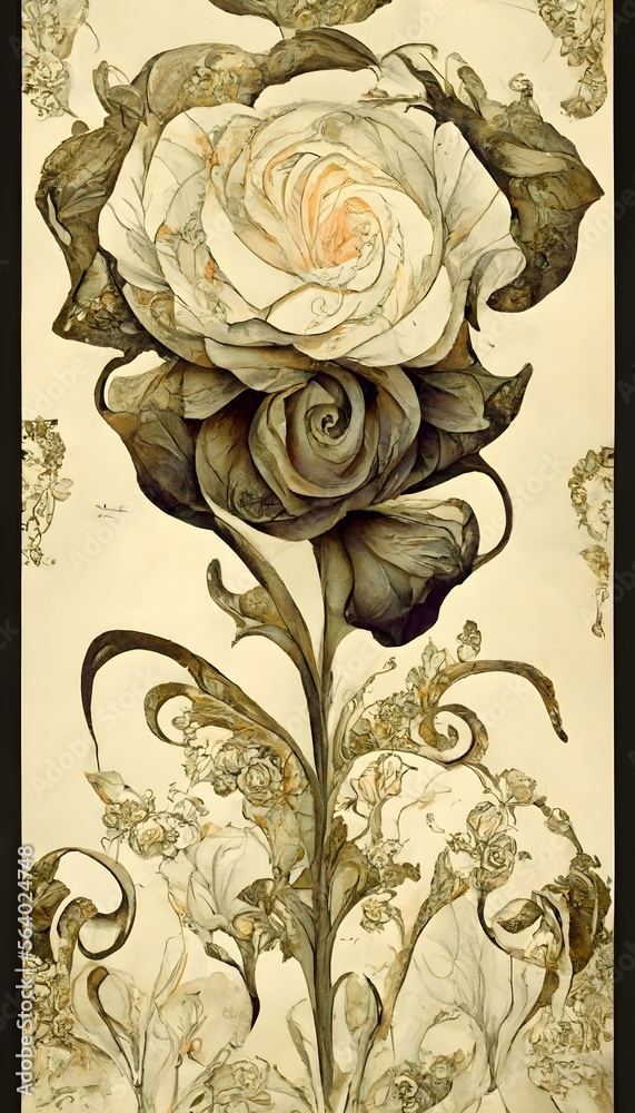 High detailed art nouveau rose wallpaper vintage aesthetic design
