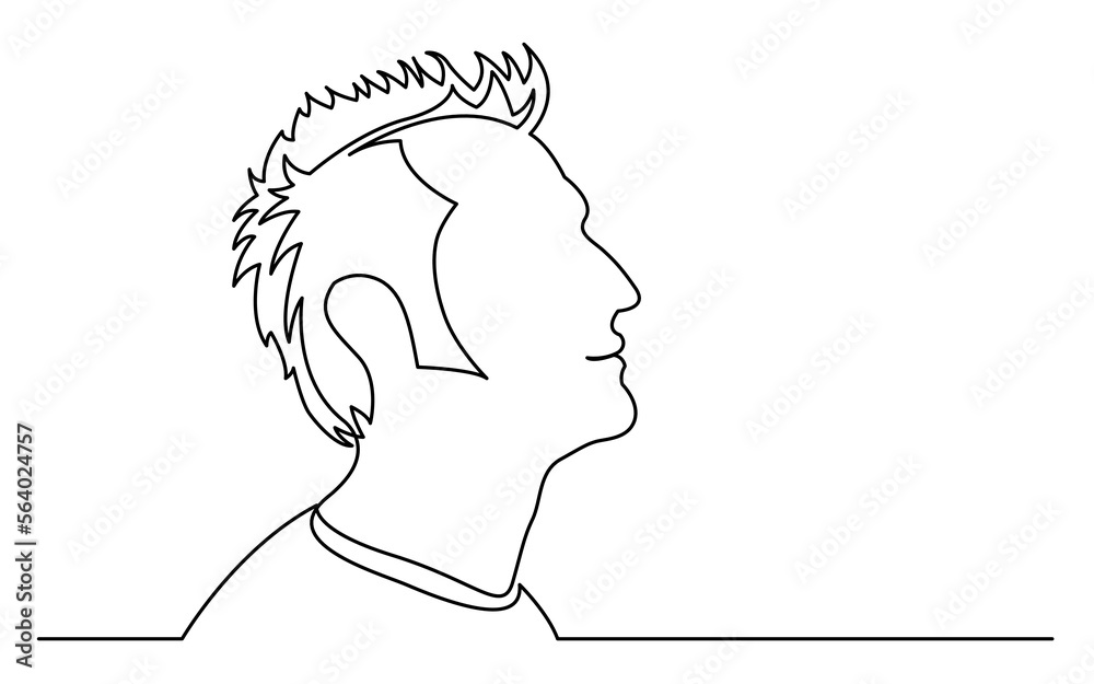 continuous line drawing vector illustration with FULLY EDITABLE STROKE of happy man