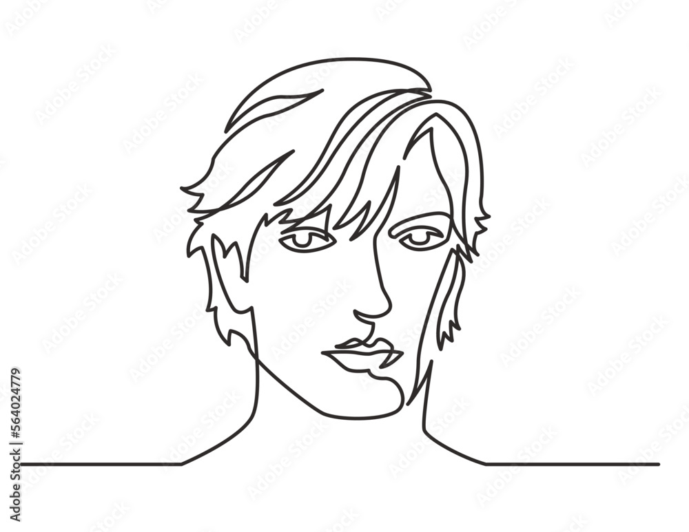 continuous line drawing vector illustration with FULLY EDITABLE STROKE of long haired man portrait continuous line drawing vector illustration with FULLY EDITABLE STROKE of long haired man portrait
