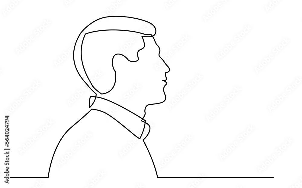 continuous line drawing vector illustration with FULLY EDITABLE STROKE of man in casual shirt