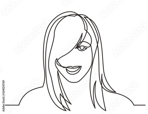 continuous line drawing vector illustration with FULLY EDITABLE STROKE of healthy beautiful young woman