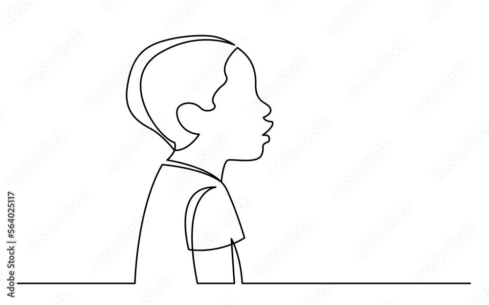 continuous line drawing vector illustration with FULLY EDITABLE STROKE of young african boy