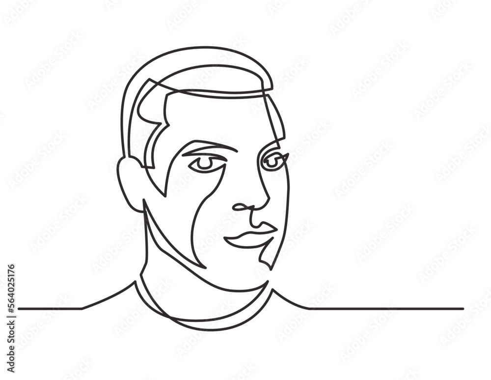 continuous line drawing vector illustration with FULLY EDITABLE STROKE of young man portrait continuous line drawing vector illustration with FULLY EDITABLE STROKE of young man portrait