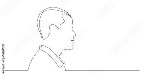 continuous line drawing vector illustration with FULLY EDITABLE STROKE of young black man thinking smiling