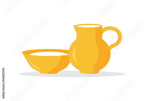 Christian greeting card or banner of the Holy Week before Easter. the bason and ewer with water on white background. Vector illustration photo