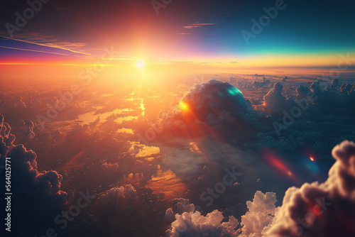 Sunset over the clouds, beautiful cloudscape. AI 