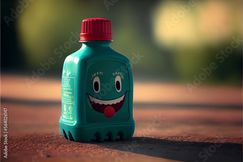A happy ketchup bottle. Generative AI photo