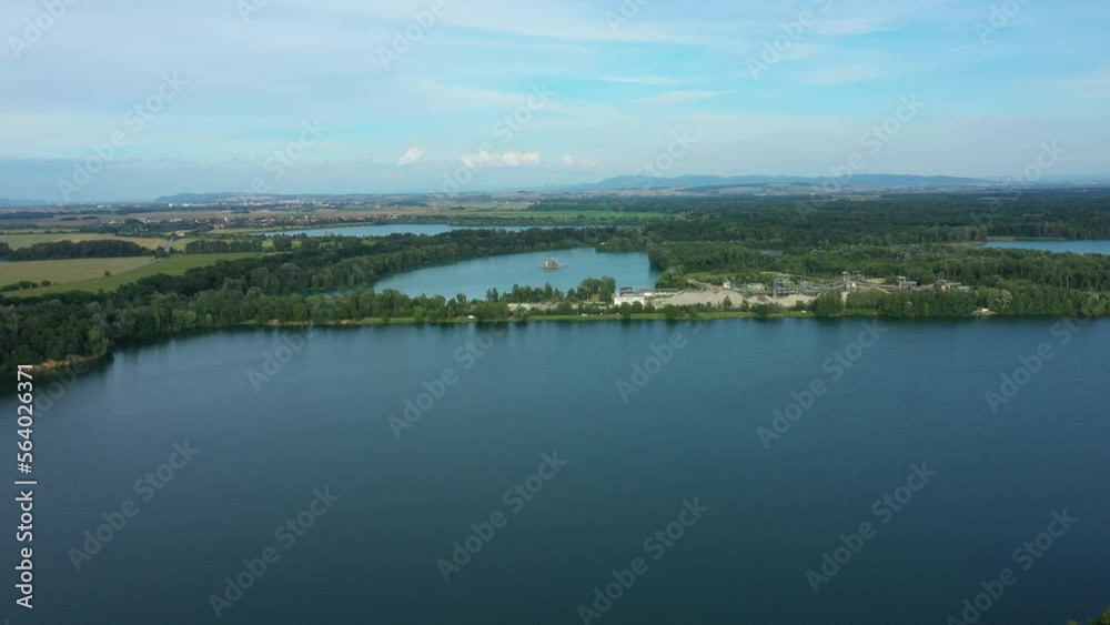 Sand pit mining lake pond gravel factory Tovacov open drone aerial excavator crane bucket transport by car track trailer rail digger machine dredger extraction colliery building pile Sand pit mining lake pond gravel factory Tovacov open drone aerial excavator crane bucket transport by car track trailer rail digger machine dredger extraction colliery building pile