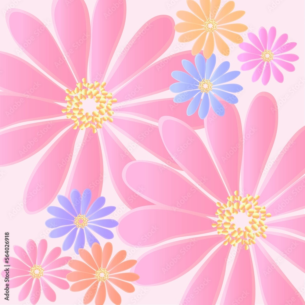 Flowers wall background with beautiful hand made draw
