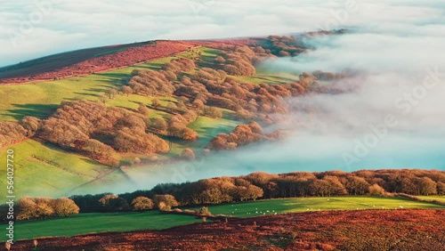 Timelapse of fog moving over valleys and hills during an inversion photo