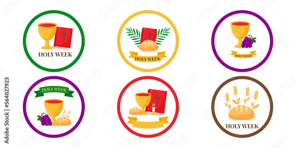 Set of Holy week round icons vector illustration graphic design. Holiday card design. Holiday background. Religious symbol. Holiday poster. Vector illustration