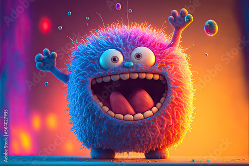 Cute Trippy colours Fluffball Monster Mascotte | Generative AI