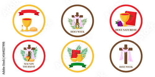 Set of Holy week round icons vector illustration graphic design. Holiday card design. Holiday background. Religious symbol. Holiday poster. Vector illustration
