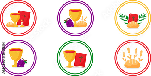 Set of Holy week round icons vector illustration graphic design. Holiday card design. Holiday background. Religious symbol. Holiday poster. Vector illustration