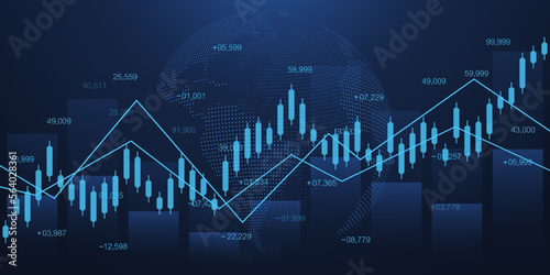 World business graph or stock market chart or forex trading graph in graphic concept. Financial investment or business economic trend candlestick graph. Business idea and technology innovation design