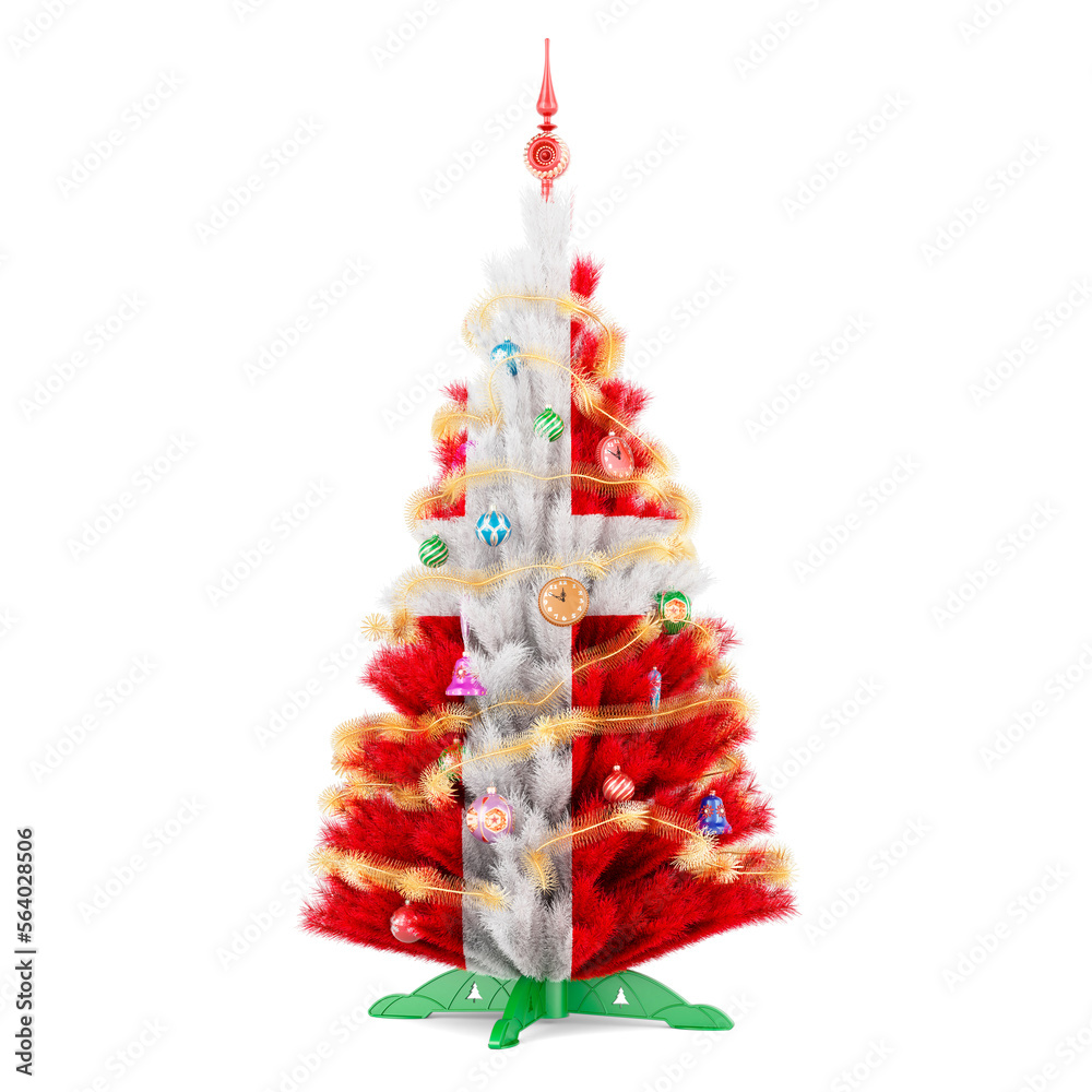Danish flag painted on the Christmas tree, 3D rendering