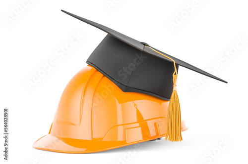 Construction Orange Hard Hat with education hat. 3D rendering photo