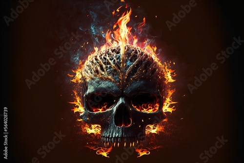 burning skull, red and orange flames, isolated, halloween, death, generative ai