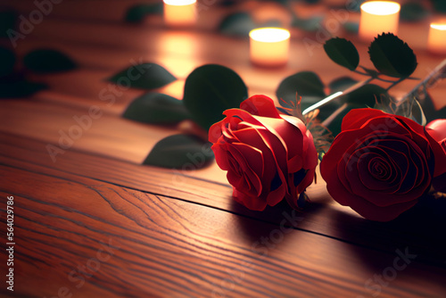 Valentinstag Rote Rosen mit Kerzen