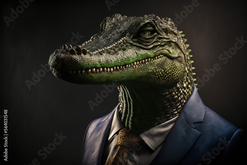 Portrait crocodile in a business suit on an isolated background, generative ai