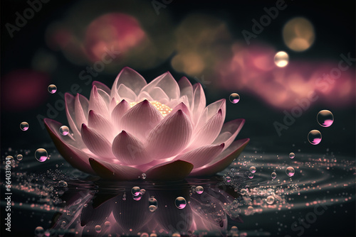 Pink lotus in water. AI generation