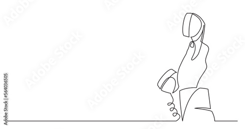 continuous line drawing vector illustration with FULLY EDITABLE STROKE of woman hand holding phone receiver answering phone call with copy space