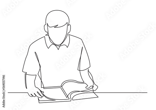 continuous line drawing vector illustration with FULLY EDITABLE STROKE of young man reading book © OneLineStock