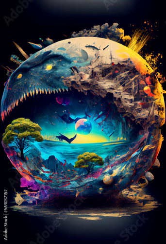Generative AI abstract render of a psychedelic illustration