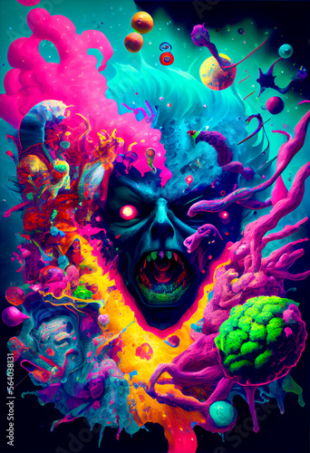 Generative AI abstract render of a psychedelic illustration