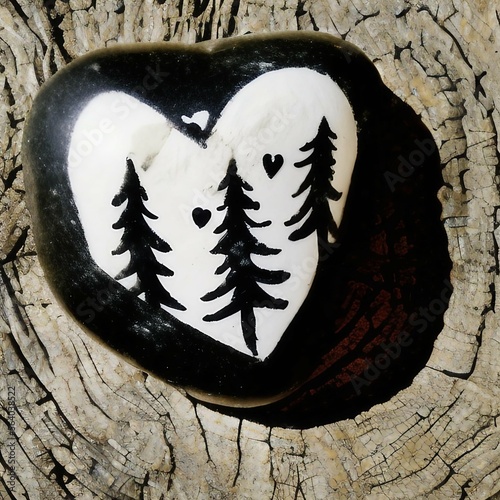 trees symbol made of stone on a wood