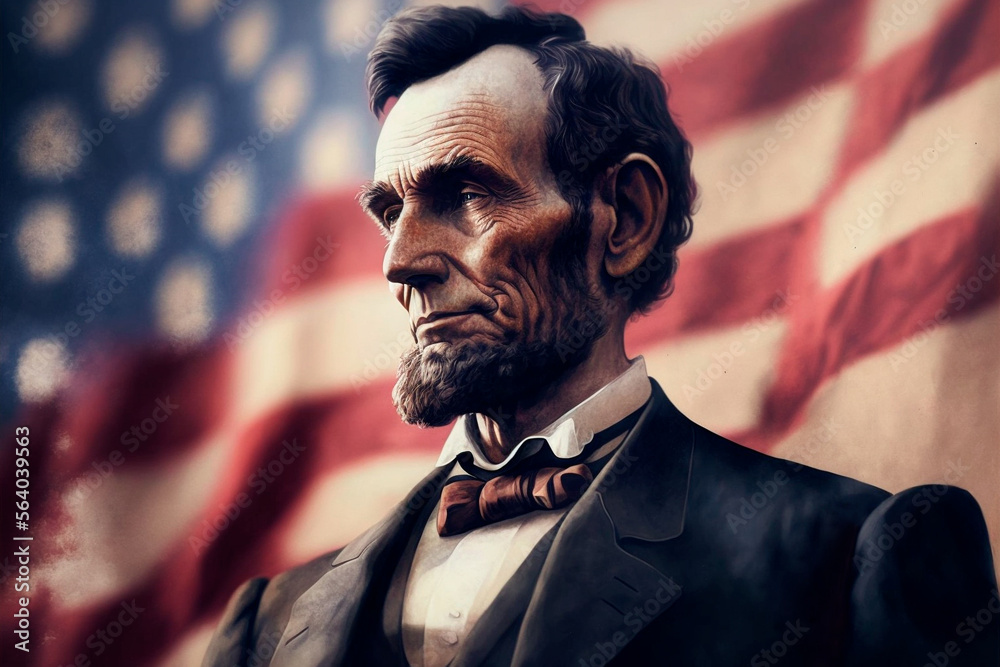 Abraham Lincoln on the background of the American flag. Abraham Lincoln  birthday. Generative AI Stock Illustration | Adobe Stock