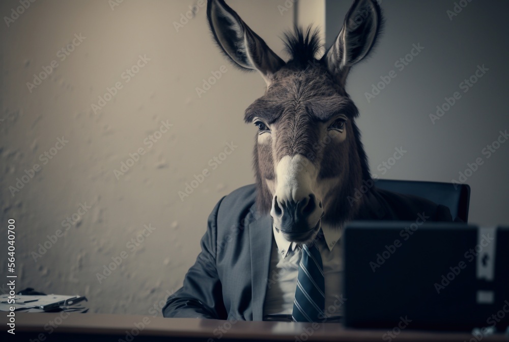 Donkey portrait in business suit, Generative AI