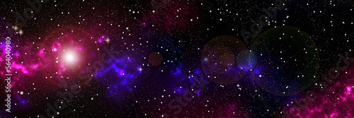 Deep space illustration. Starfield and nebula and clusters background. Banner design template