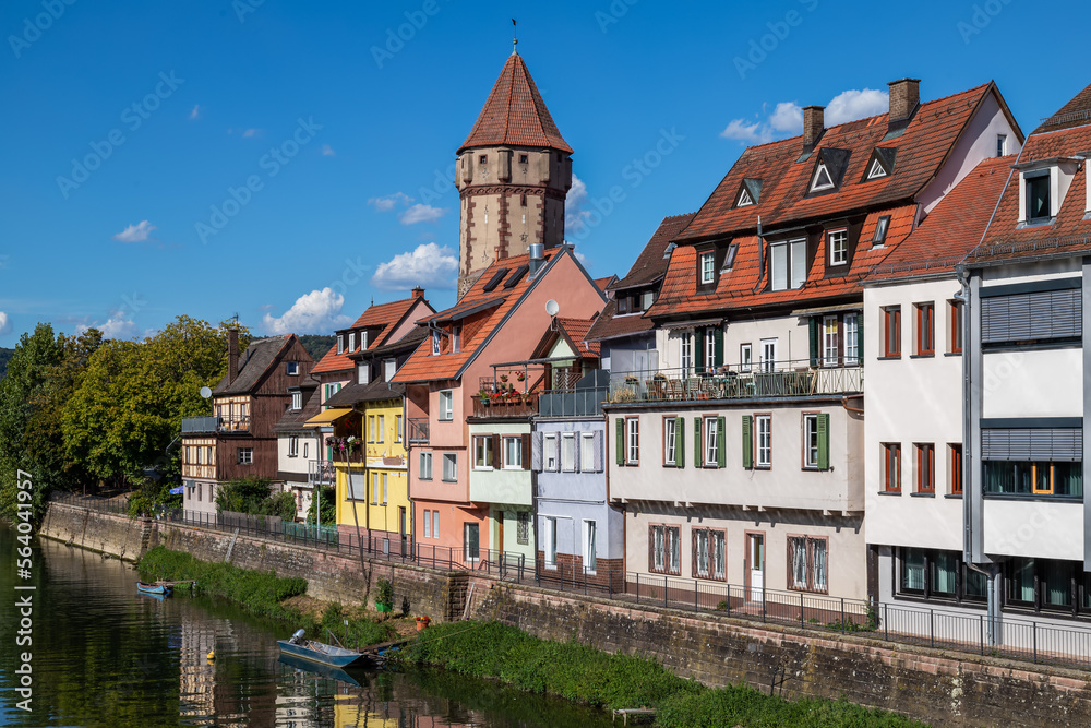 Old watchtower along the river Tauber in the small town of Wertheim in Bavaria.