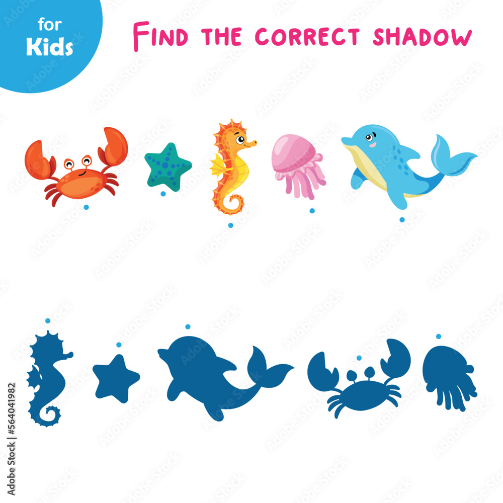 Fototapeta premium Mini game for children. find the right shade for the sea animal, learning, fun