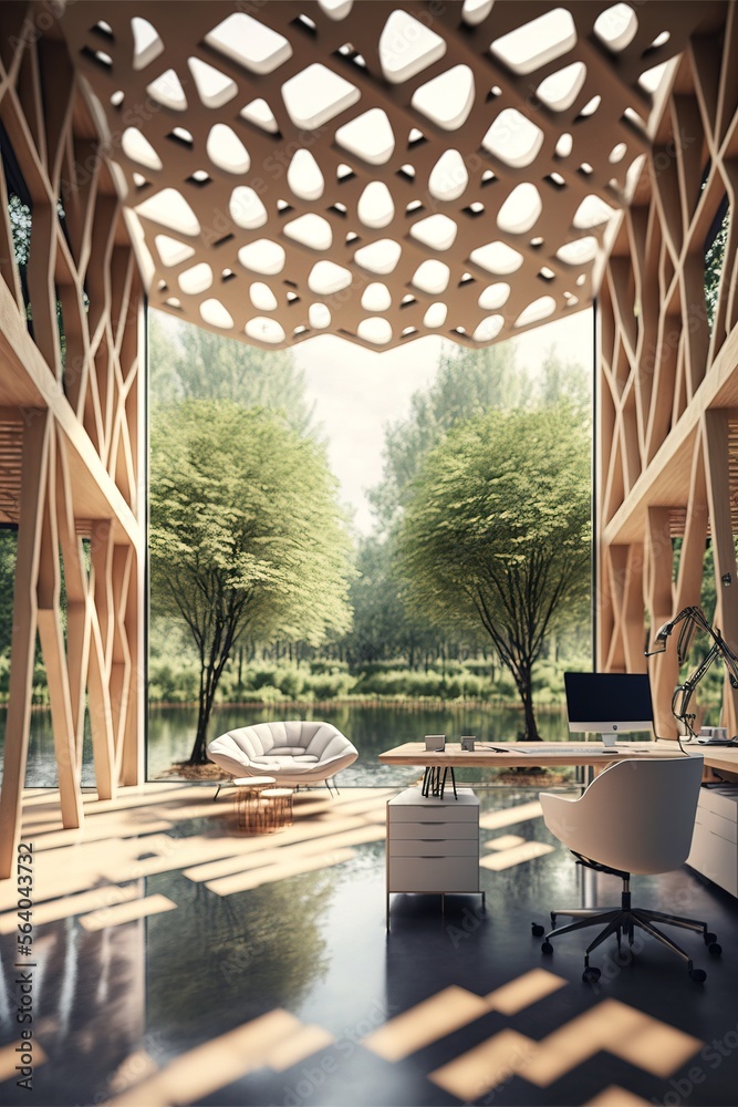 Fototapeta premium Green Office Interior Concept, Generative AI