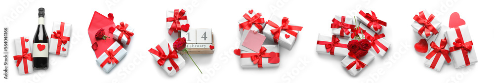 Set of gift boxes for Valentine's Day isolated on white Set of gift boxes for Valentine's Day isolated on white