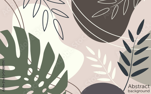 Background design with plants. Gray, brown, green, white and beige colors. Abstract texture. Presentation template. Vector illustration.
