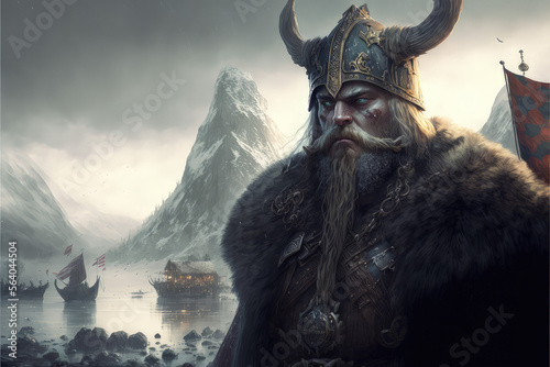 Viking Jarl Invading the coast. Generative AI