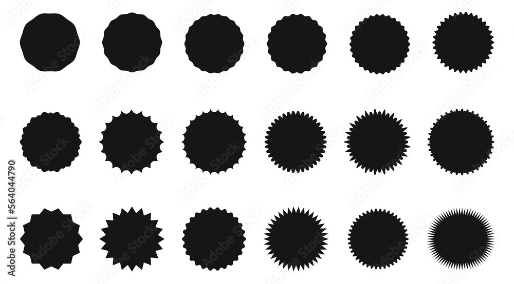 Icon set of round labels or stickers isolated. Starburst style icon symbol. Vector illustration.
